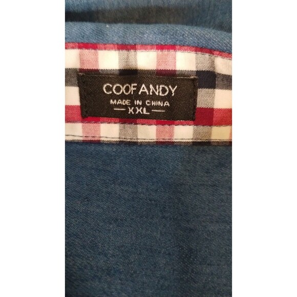 Coofandy Men's Button-up Shirt Size XL  Chambray Blue Check Contrast Cuff - Picture 5 of 10